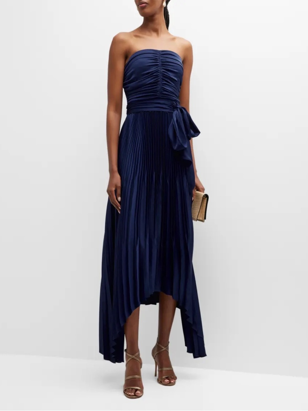 Ramy Brook Fernanda Midi Pleated Evening Event Formal Dress Black Tie Old Money